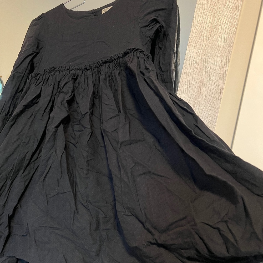 Wheat Kids girls black dress, ruffled empire waist, 8 youth